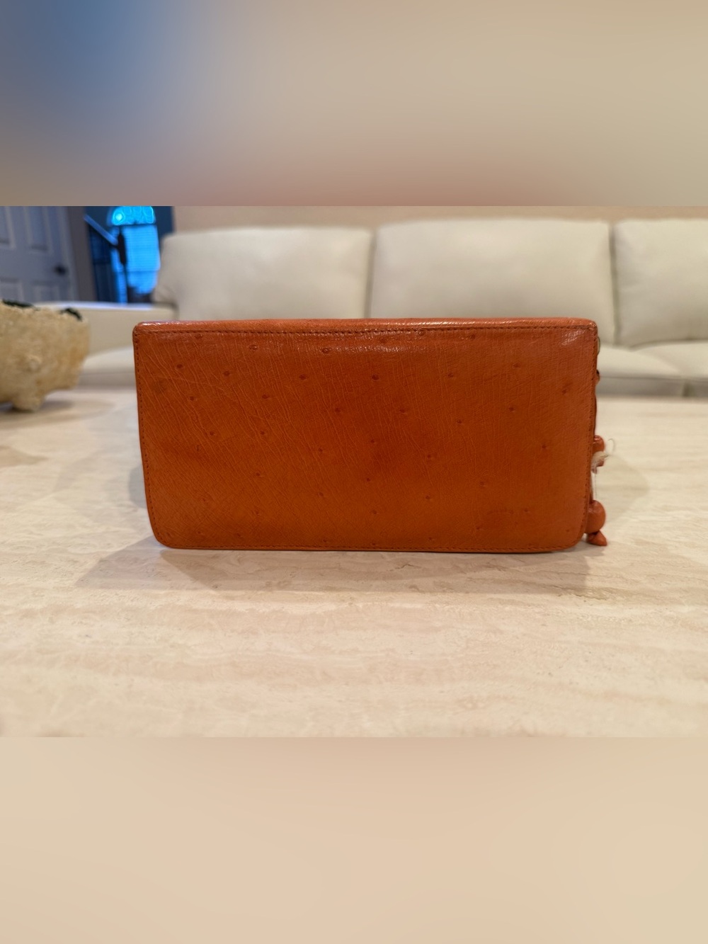 Nancy Gonzalez Orange Ostrich Leather Wallet - Picture 3 of 10